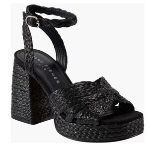 Marc Fisher LTD Chela Black Woven Platform Block Chunky Heel Sandals Size 7M
